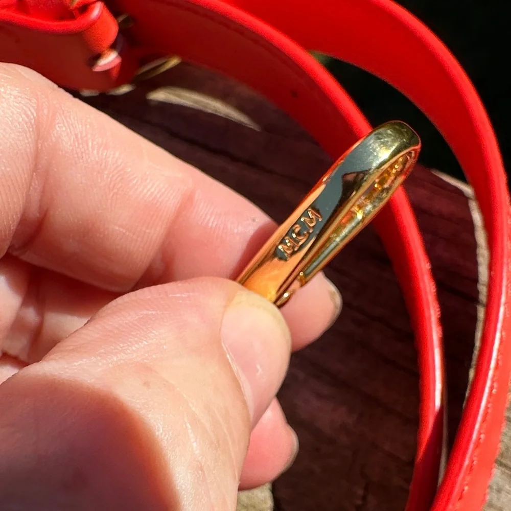 MCM Anna Large Red/Orange NWT Dome Crossbody Satchel COA Full Inclusion - Picture 5 of 12